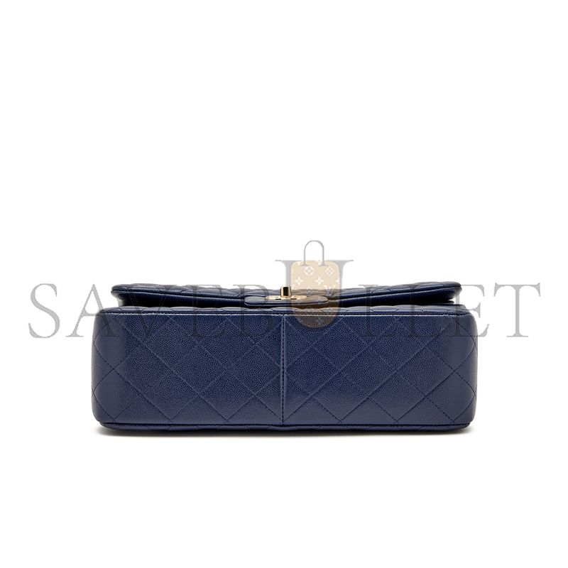 CHANEL MASTER NAVY BLUE QUILTED CAVIAR JUMBO CLASSIC DOUBLE FLAP BAG PALE GOLD HARDWARE (30*20*10cm)